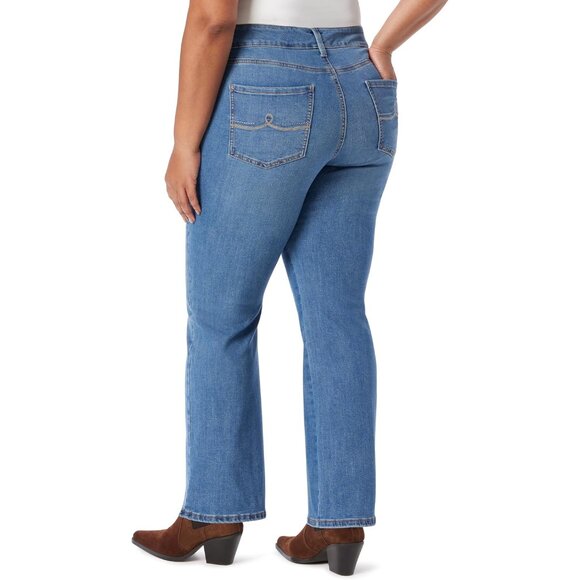 Womens Plus Size Tummy Control Boot Cut Jeans High Rise Stretch - Picture 3 of 3